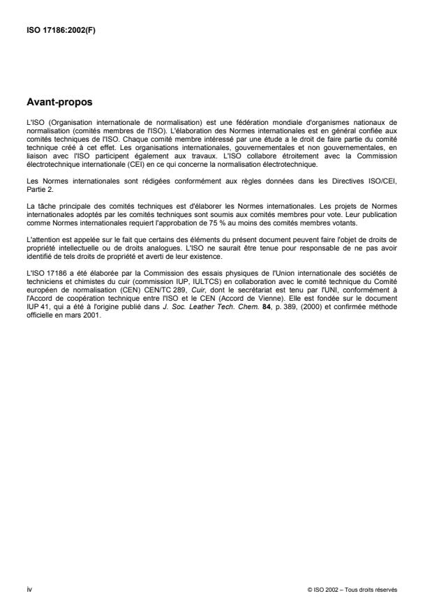 ISO 17186:2002 ISO 17186:2002 - Cuir -- Essais physiques et mécaniques -- Détermination de l'épaisseur du revetement de surface - Page 4 preview