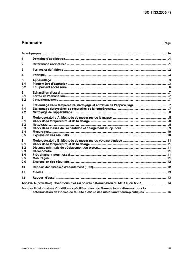 ISO 1133:2005 - Plastiques -- Détermination de l'indice de fluidité a chaud des thermoplastiques, en masse (MFR) et en volume (MVR)