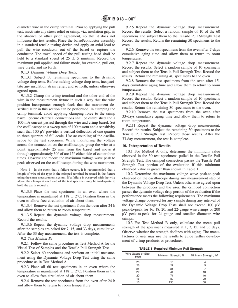 ASTM B913-00e1 - Standard Test Method for Evaluation of Crimped Electrical Connections to 16-Gauge and Smaller Diameter Stranded and Solid Conductors