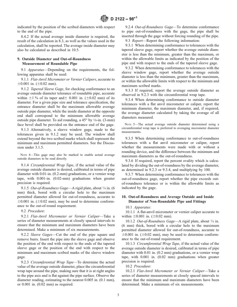 ASTM D2122-98e1 - Standard Test Method for Determining Dimensions of Thermoplastic Pipe and Fittings