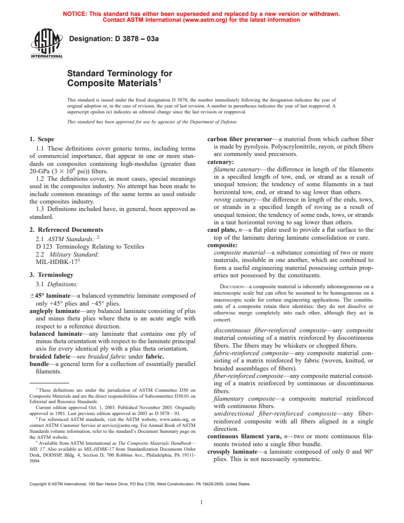 ASTM D3878-03a - Standard Terminology for Composite Materials