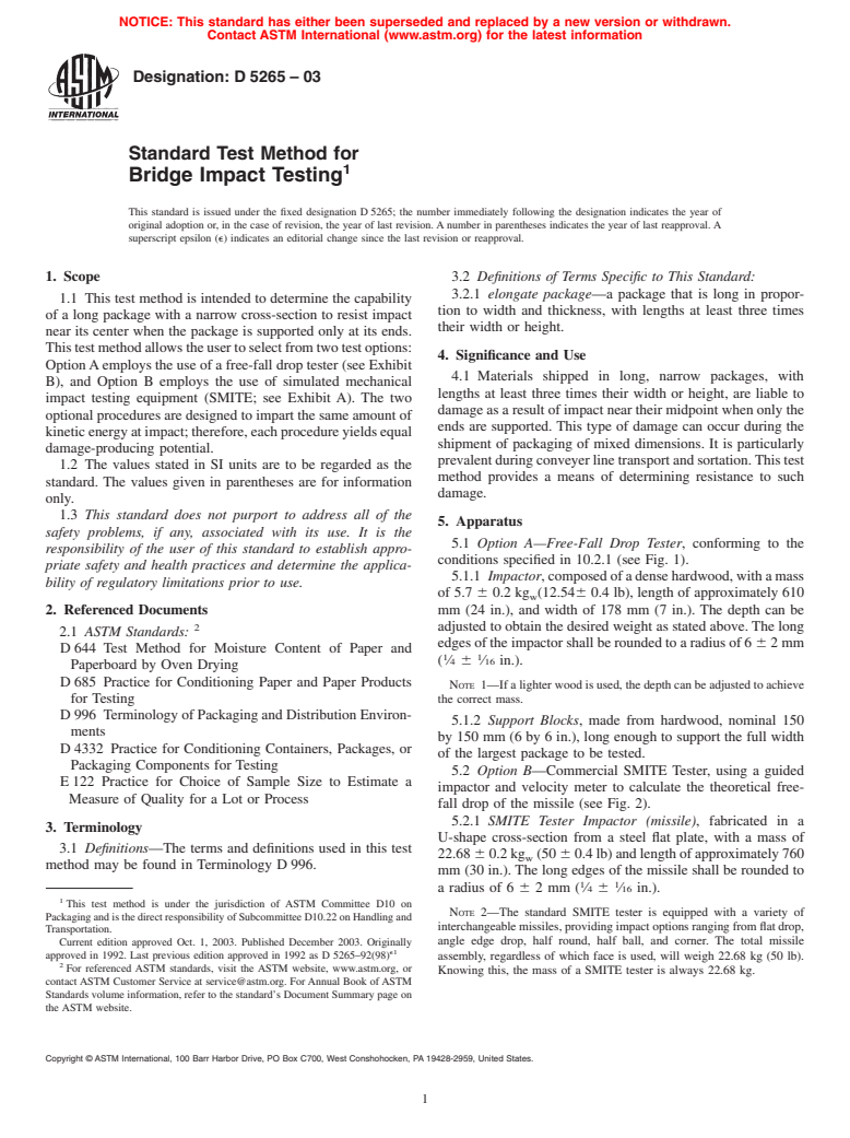 ASTM D5265-03 - Standard Test Method for Bridge Impact Testing