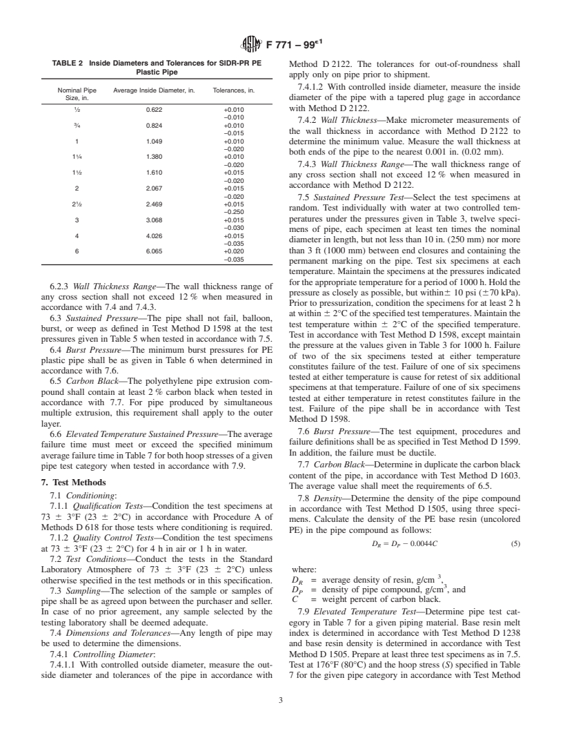 ASTM F771-99e1 - Standard Specification for Polyethylene (PE) Thermoplastic High-Pressure Irrigation Pipeline Systems