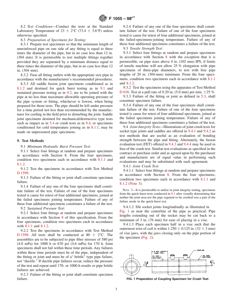 ASTM F1055-98e1 - Standard Specification for Electrofusion Type Polyethylene Fittings for Outside Diameter Controlled Polyethylene Pipe and Tubing