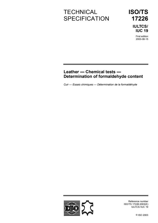 ISO/TS 17226:2003 - Leather -- Chemical tests -- Determination of formaldehyde content