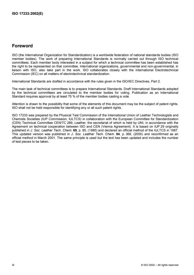 ISO 17233:2002 ISO 17233:2002 - Leather -- Physical and mechanical tests -- Determination of cold crack temperature of surface coatings - Page 4 preview