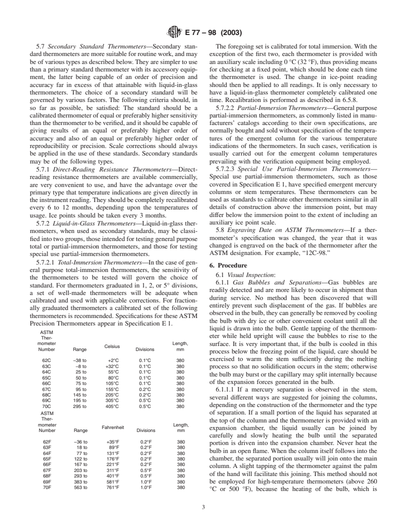 ASTM E77-98(2003) - Standard Test Method for Inspection and Verification of Thermometers