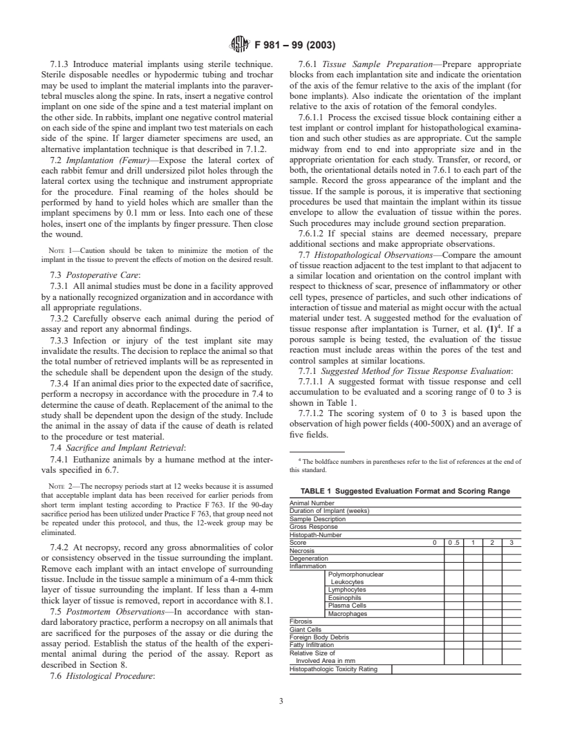 ASTM F981-99(2003) - Standard Practice for Assessment of Compatibility of Biomaterials for Surgical Implants with Respect to Effect of Materials on Muscle and Bone