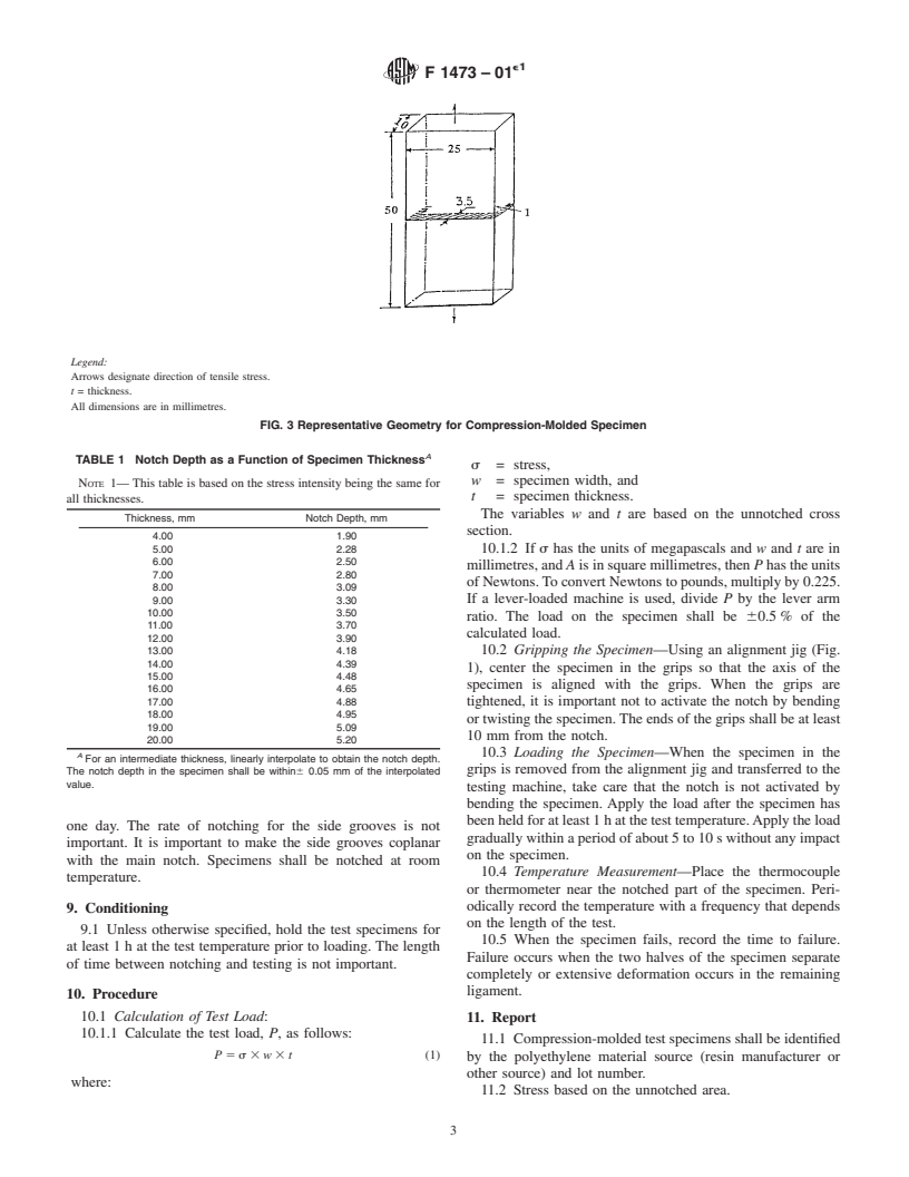 ASTM F1473-01e1 - Standard Test Method for Notch Tensile Test to Measure the Resistance to Slow Crack Growth of Polyethylene Pipes and Resins