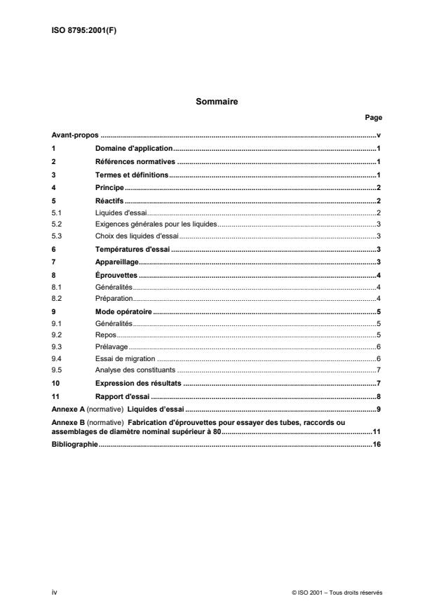 ISO 8795:2001 ISO 8795:2001 - Systemes de canalisations plastiques pour le transport d'eau destinée a la consommation humaine -- Évaluation de la migration -- Détermination des valeurs de migration des tubes et raccords plastiques et de leurs assemblages - Page 4 preview