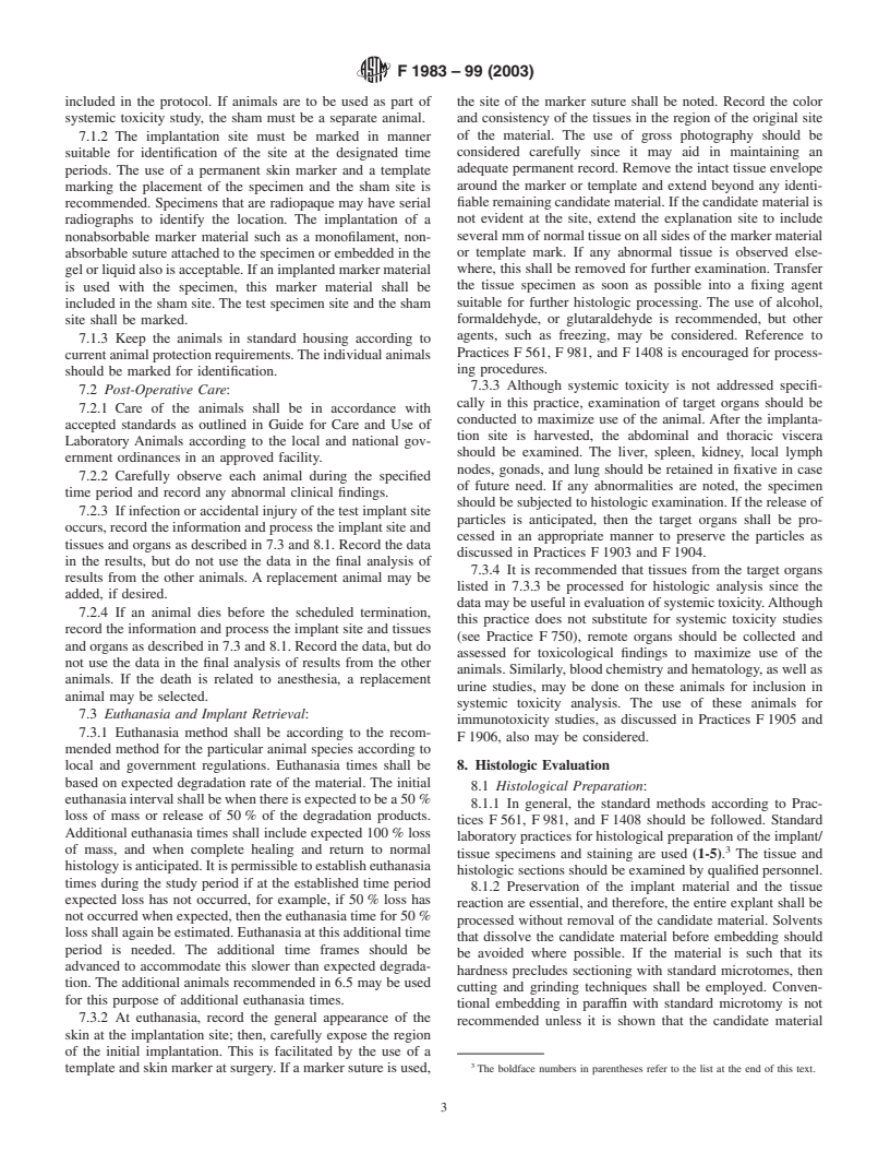 ASTM F1983-99(2003) - Standard Practice for Assessment of Compatibiltiy of Absorbable/Resorbable Biomaterials for Implant Applications