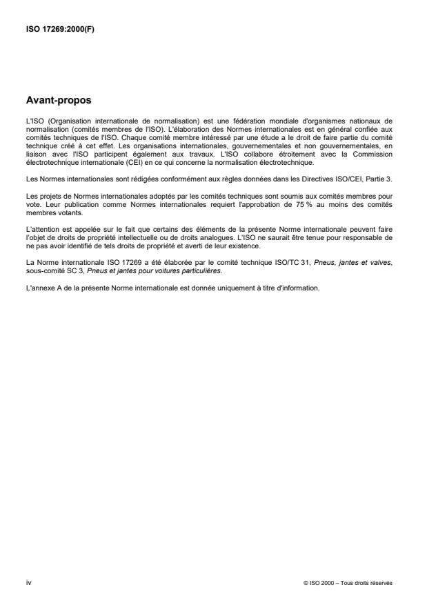 ISO 17269:2000 ISO 17269:2000 - Pneumatiques pour voitures particulieres -- Méthodes de mesure de la circonférence de roulement -- Pneumatiques neufs en charge - Page 4 preview