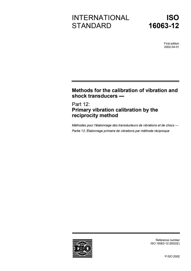 ISO 16063-12:2002 - Methods for the calibration of vibration and shock transducers