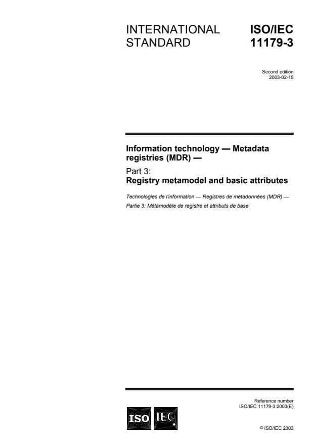 ISO/IEC 11179-3:2003 - Information technology -- Metadata registries (MDR)