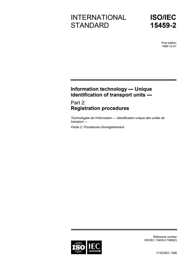ISO/IEC 15459-2:1999 - Information technology -- Unique identification of transport units