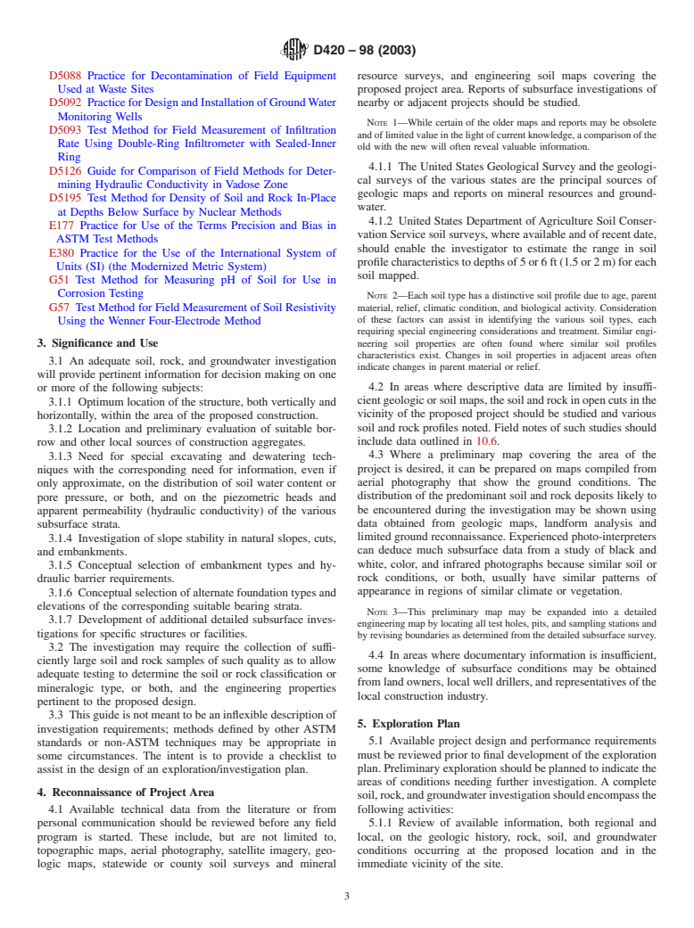 ASTM D420-98(2003) - Standard Guide to  Site Characterization for Engineering Design and Construction Purposes (Withdrawn 2012)