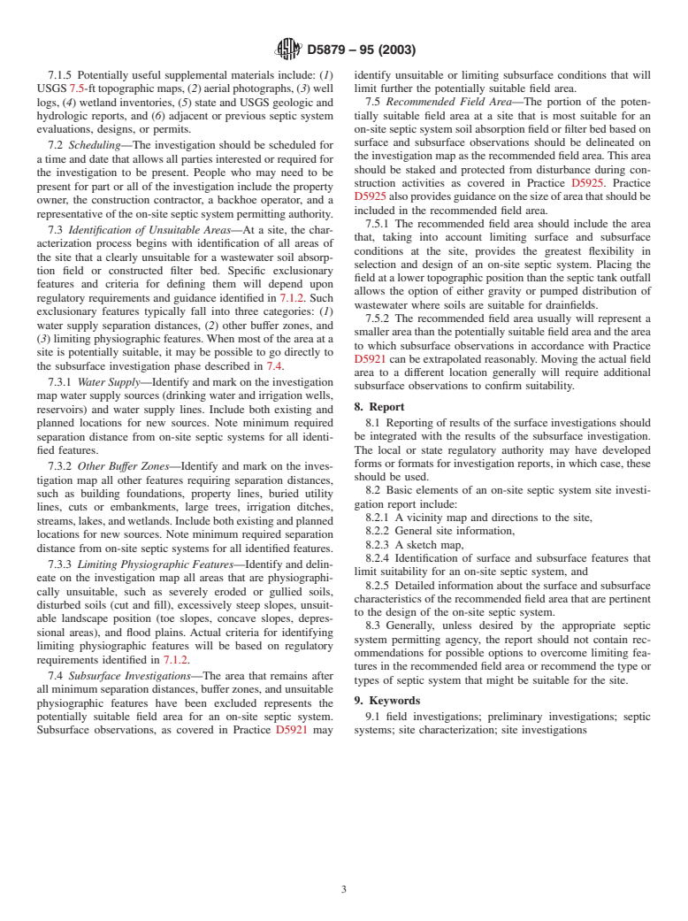 ASTM D5879-95(2003) - Standard Practice for Surface Site Characterization for On-Site Septic Systems