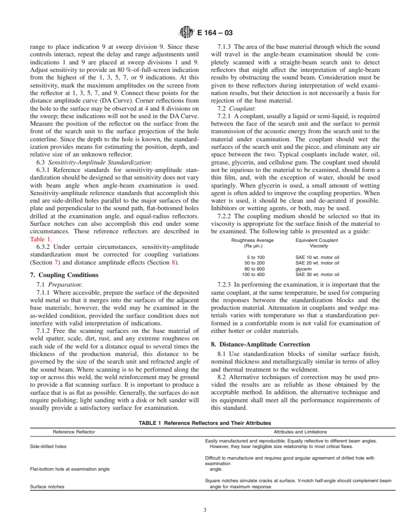 ASTM E164-03 - Standard Practice for Ultrasonic Contact Examination of Weldment