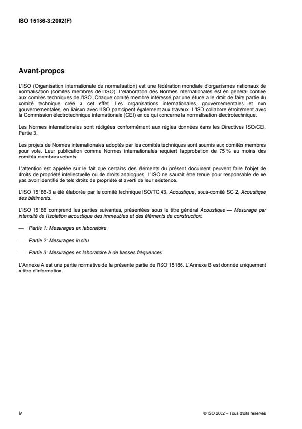 ISO 15186-3:2002 ISO 15186-3:2002 - Acoustique -- Mesurage par intensité de l'isolation acoustique des immeubles et des éléments de construction - Page 4 preview
