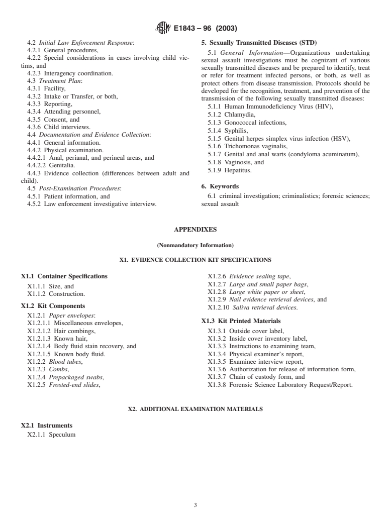 ASTM E1843-96(2003) - Standard Guide for Sexual Assault Investigation, Examination, and Evidence Collection