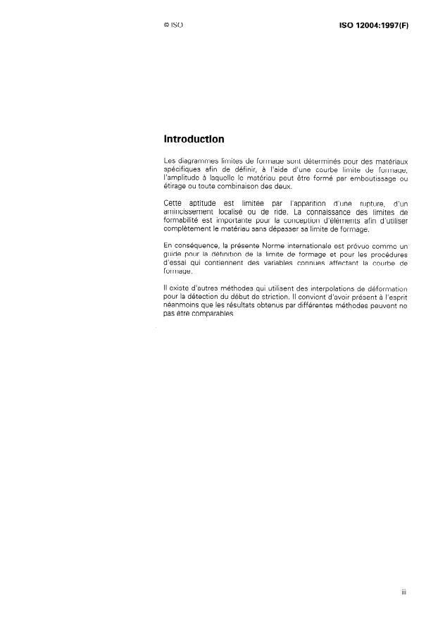 ISO 12004:1997 - Matériaux métalliques -- Lignes directrices pour la détermination de diagrammes limites de formage