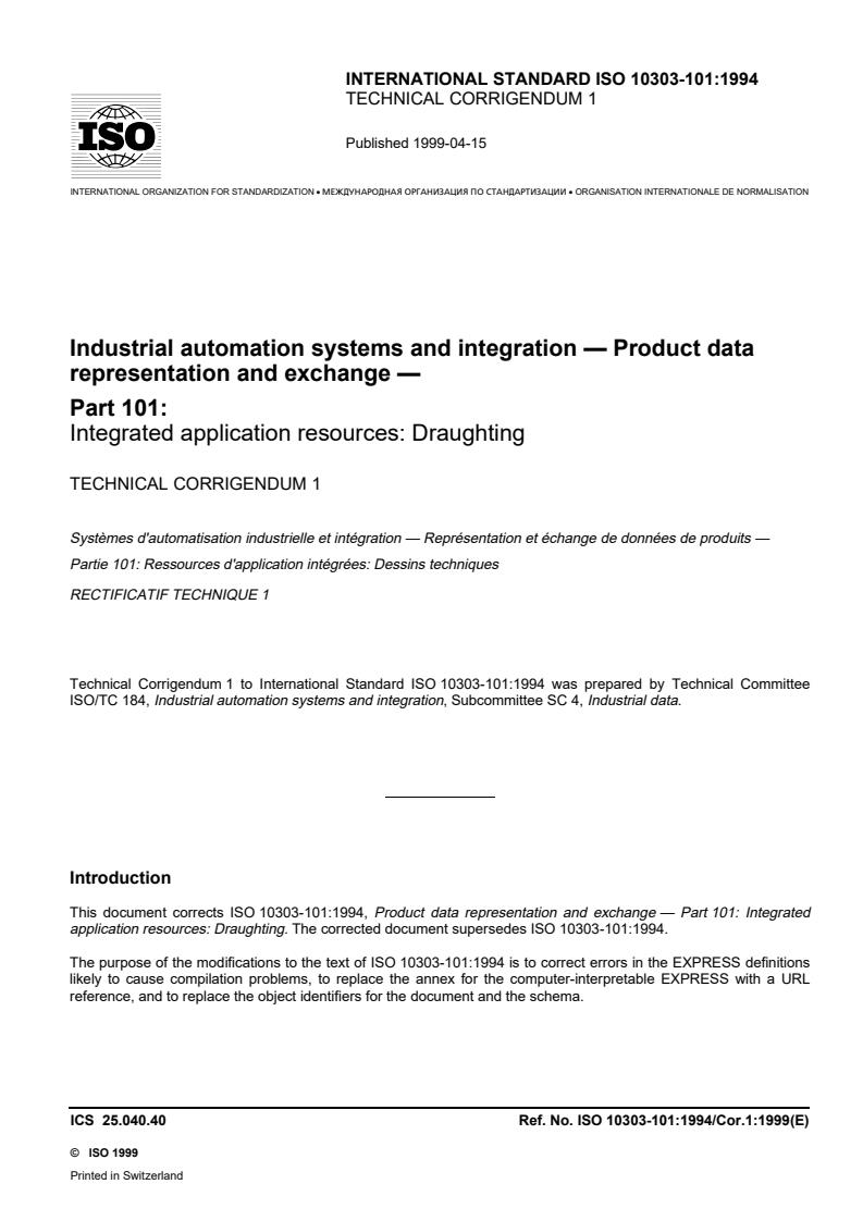 ISO 10303-101:1994/Cor 1:1999 - Industrial automation systems and integration — Product data representation and exchange — Part 101: Integrated application resources: Draughting — Technical Corrigendum 1
Released:4/29/1999
