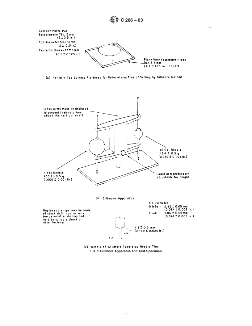 ASTM C266-03 - Standard Test Method for Time of Setting of Hydraulic-Cement Paste by Gillmore Needles