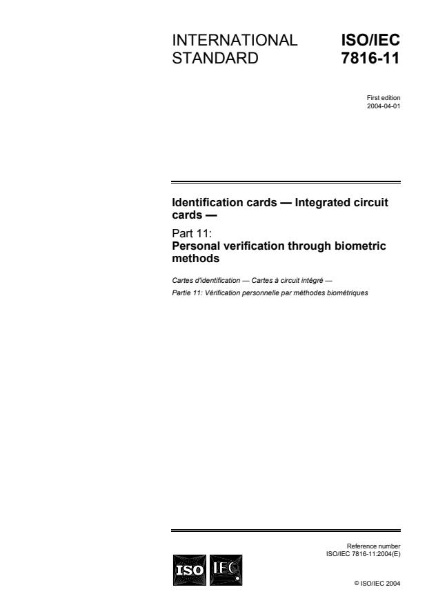 ISO/IEC 7816-11:2004 - Identification cards -- Integrated circuit cards