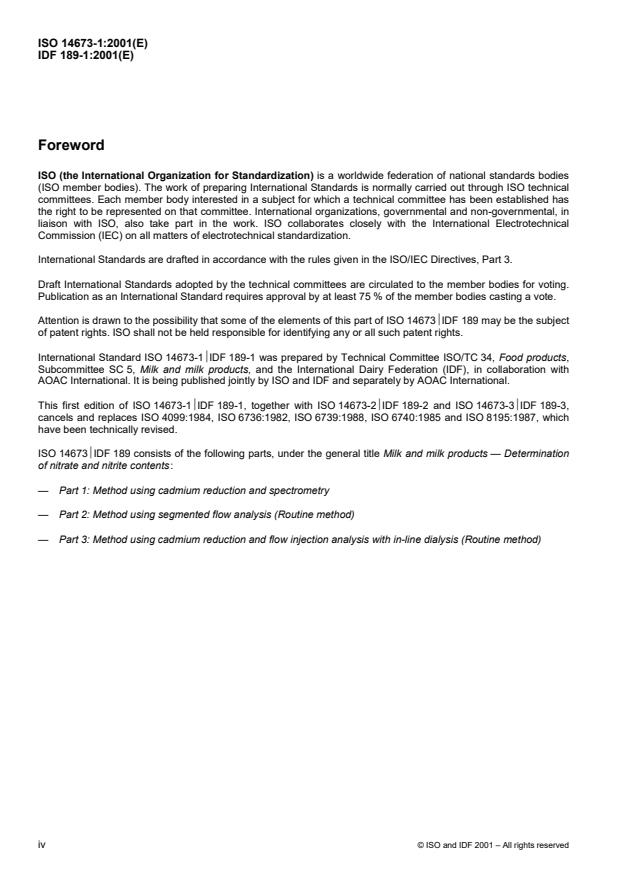 ISO 14673-1:2001 ISO 14673-1:2001 - Milk and milk products -- Determination of nitrate and nitrite contents - Page 4 preview