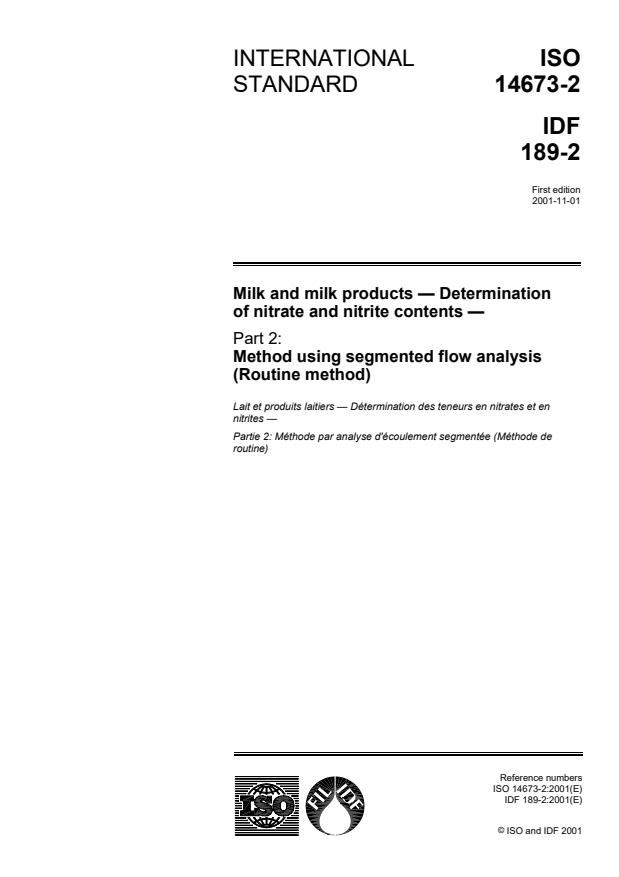 ISO 14673-2:2001 - Milk and milk products -- Determination of nitrate and nitrite contents