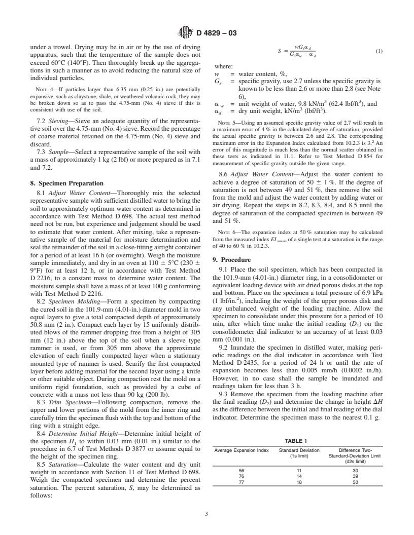 ASTM D4829-03 - Standard Test Method for Expansion Index of Soils