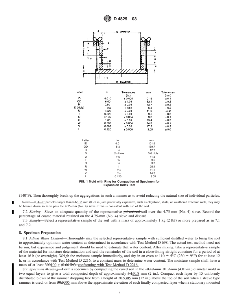 REDLINE ASTM D4829-03 - Standard Test Method for Expansion Index of Soils