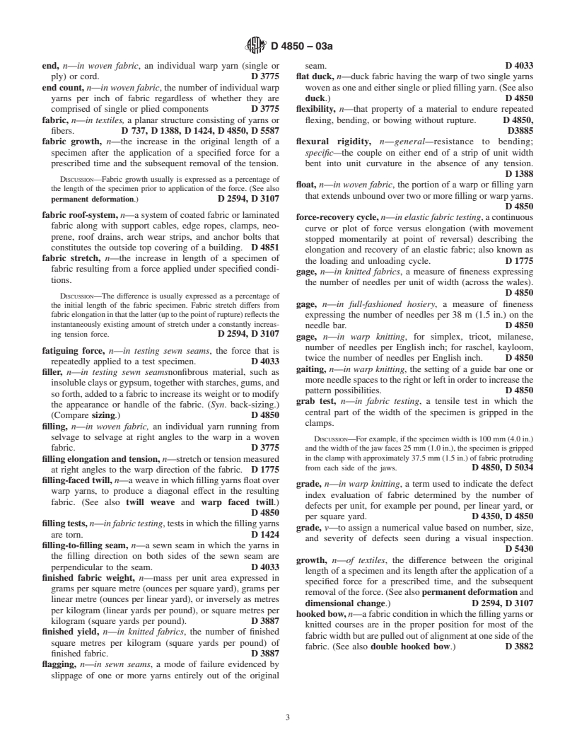 ASTM D4850-03a - Standard Terminology Relating to Fabric