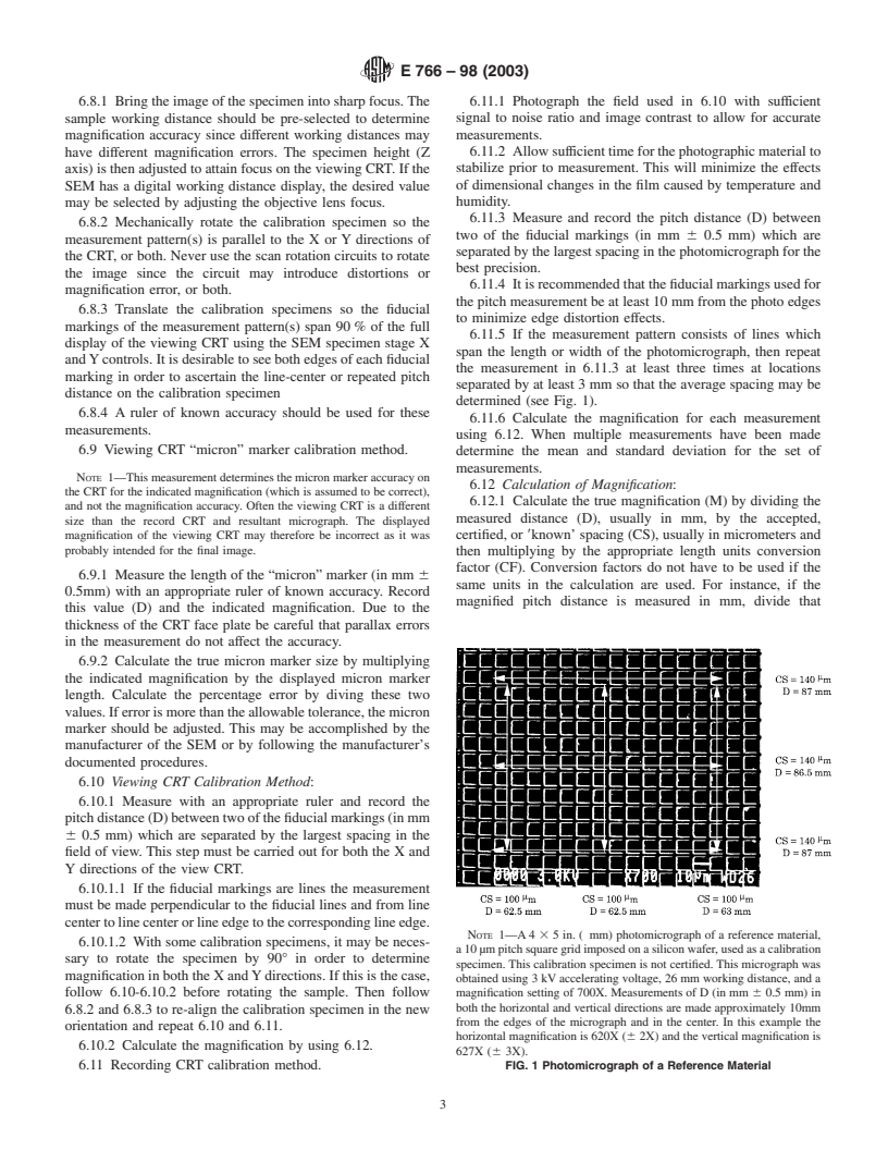 ASTM E766-98(2003) - Standard Practice for Calibrating the Magnification of a Scanning Electron Microscope