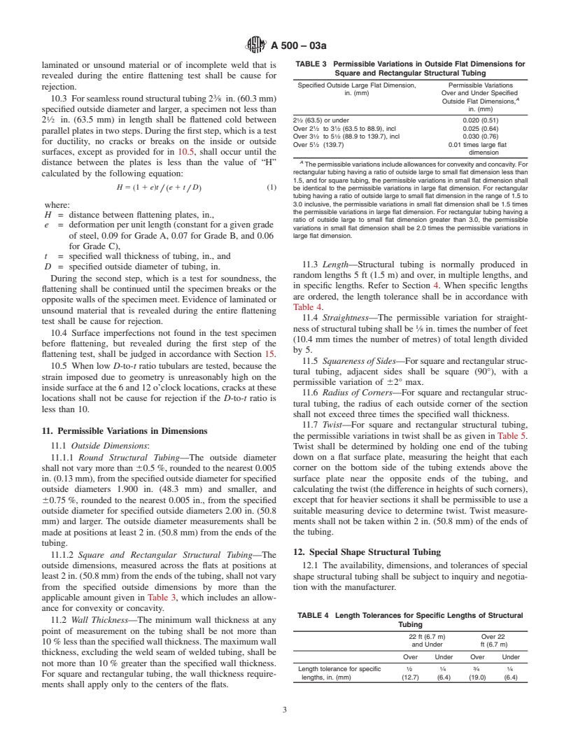 ASTM A500-03a - Standard Specification for Cold-Formed Welded and Seamless Carbon Steel Structural Tubing in Rounds and Shapes