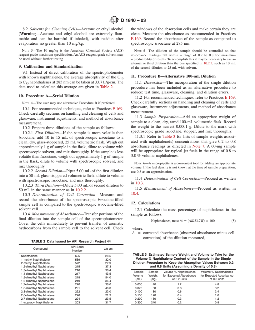 ASTM D1840-03 - Standard Test Method for Naphthalene Hydrocarbons in Aviation Turbine Fuels by Ultraviolet Spectrophotometry