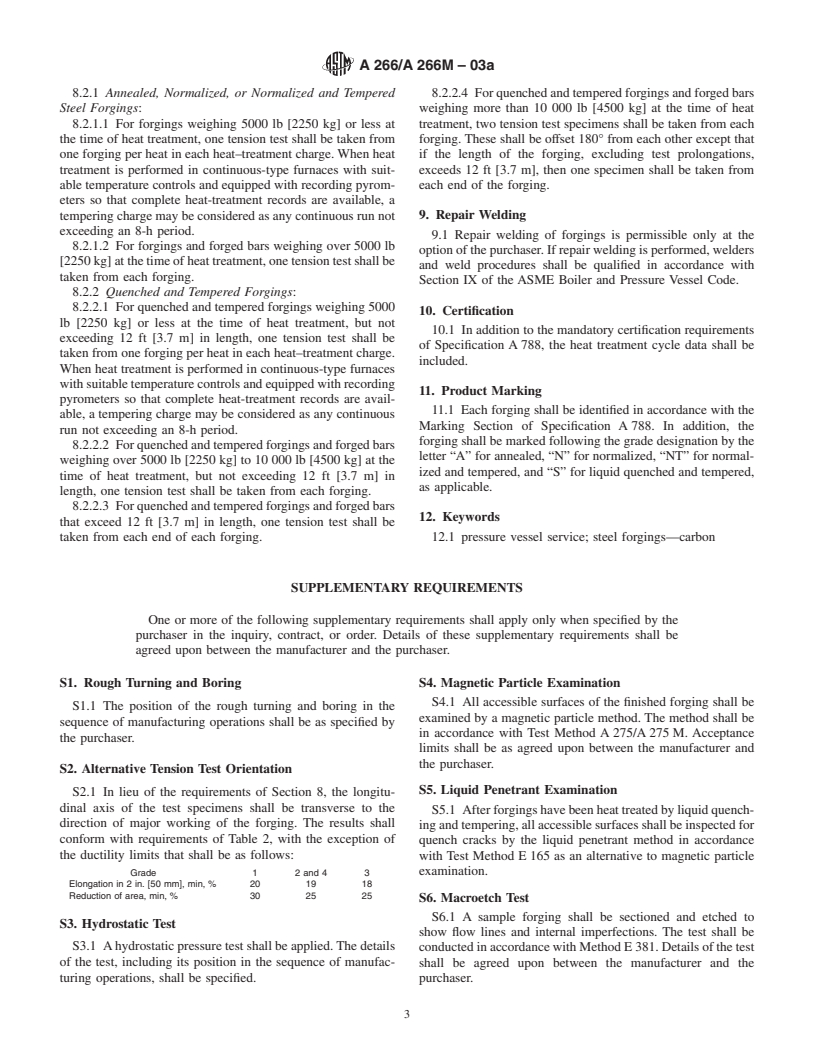 ASTM A266/A266M-03a - Standard Specification for Carbon Steel Forgings for Pressure Vessel Components