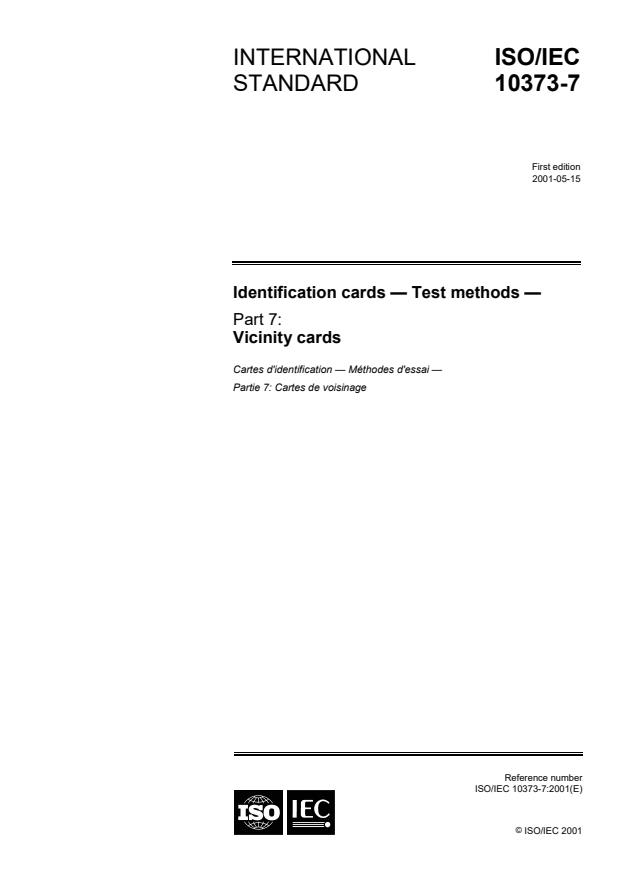 ISO/IEC 10373-7:2001 - Identification cards -- Test methods
