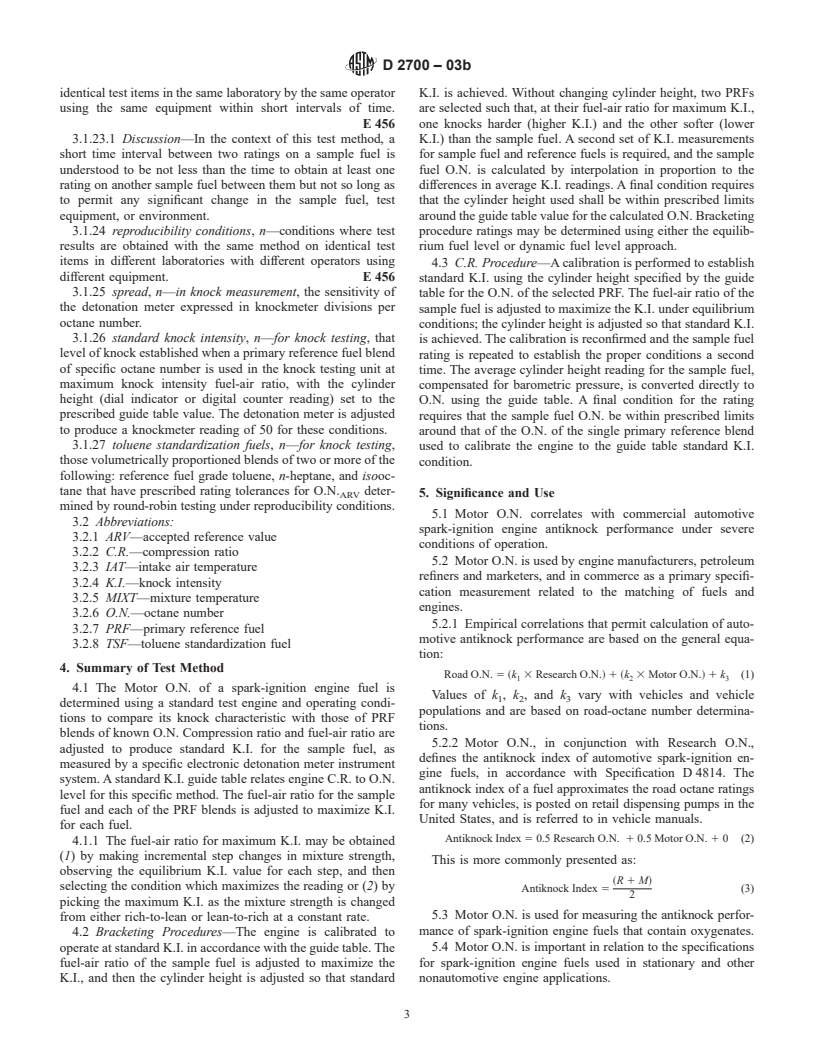 ASTM D2700-03b - Standard Test Method for Motor Octane Number of Spark-Ignition Engine Fuel