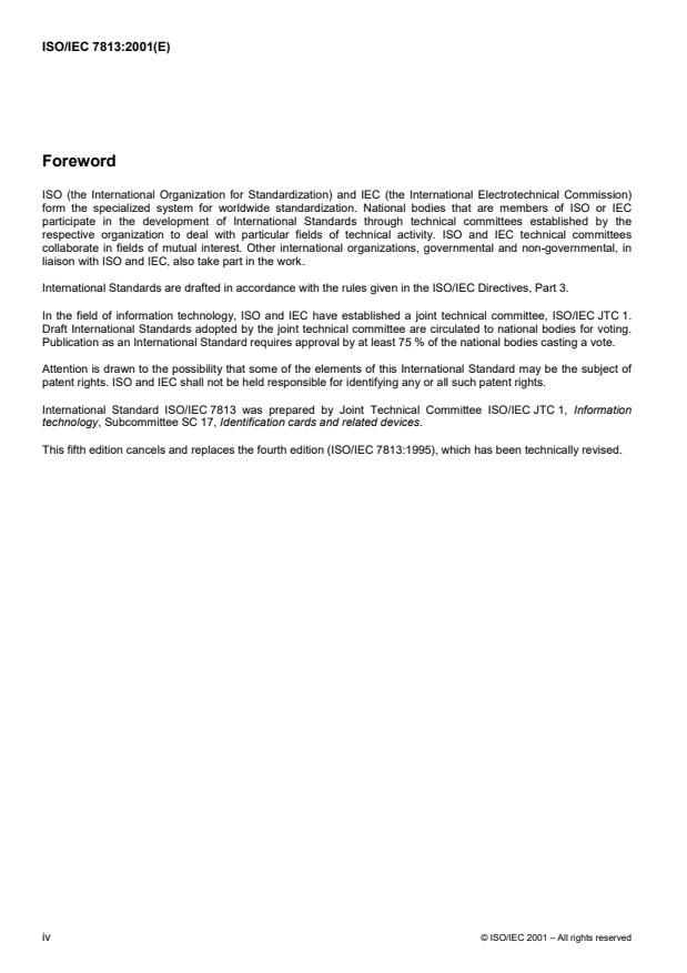 ISO/IEC 7813:2001 ISO/IEC 7813:2001 - Identification cards -- Financial transaction cards - Page 4 preview