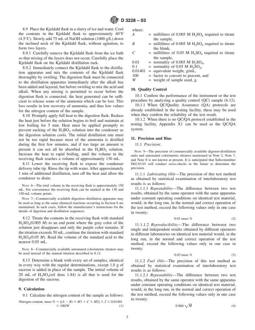 ASTM D3228-03 - Standard Test Method for Total Nitrogen in Lubricating Oils and Fuel Oils by Modified Kjeldahl Method