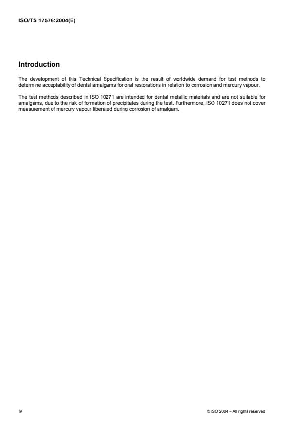 ISO/TS 17576:2004 ISO/TS 17576:2004 - Dentistry -- Corrosion tests for amalgam - Page 4 preview