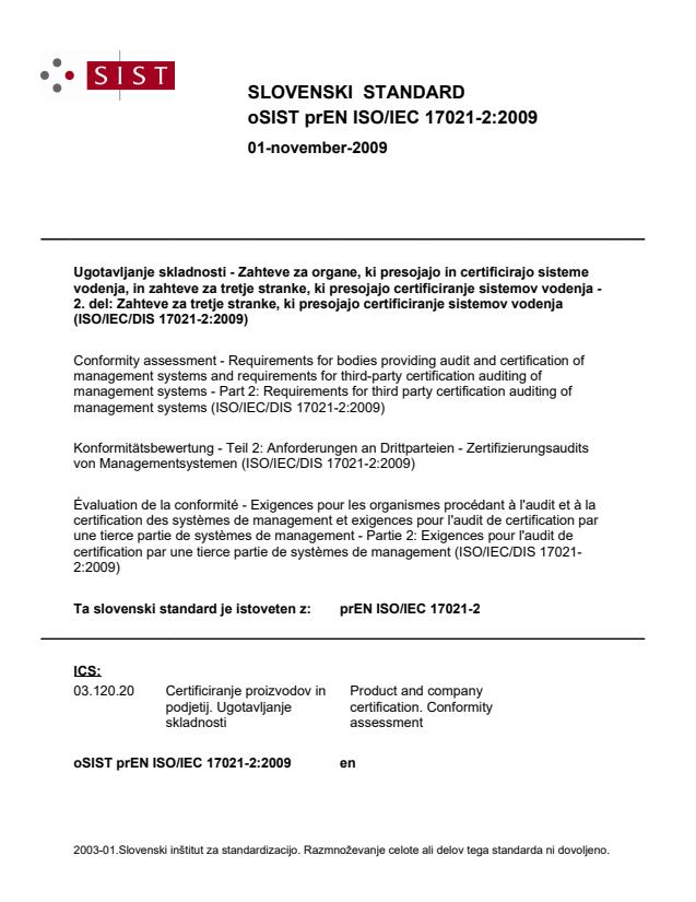 prEN ISO/IEC 17021-2:2009