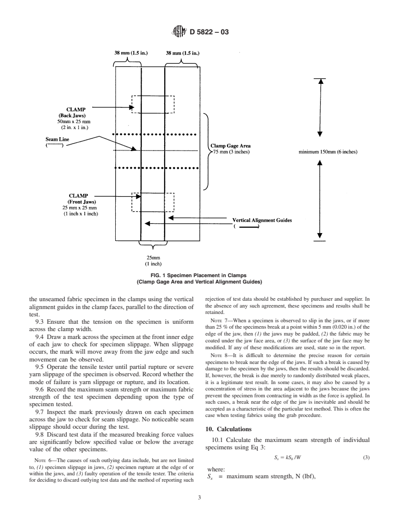 ASTM D5822-03 - Standard Test Method for Determining Seam Strength in Inflatable Restraint Cushions