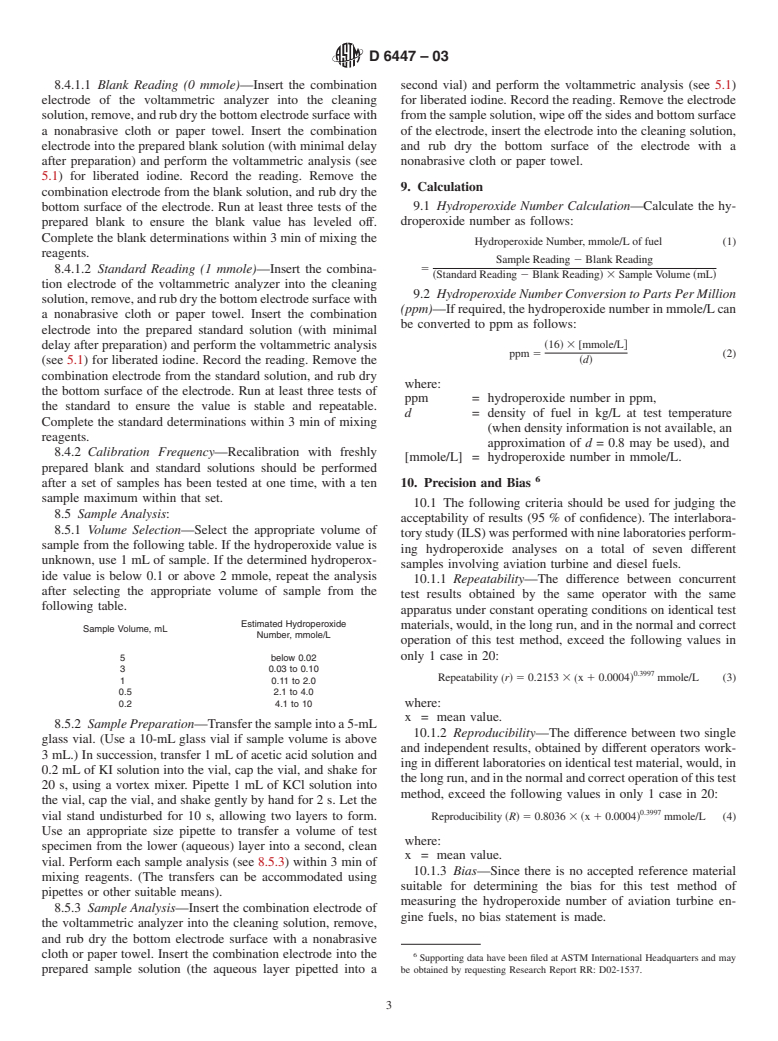 ASTM D6447-03 - Standard Test Method for Hydroperoxide Number of Aviation Turbine Fuels by Voltammetric Analysis