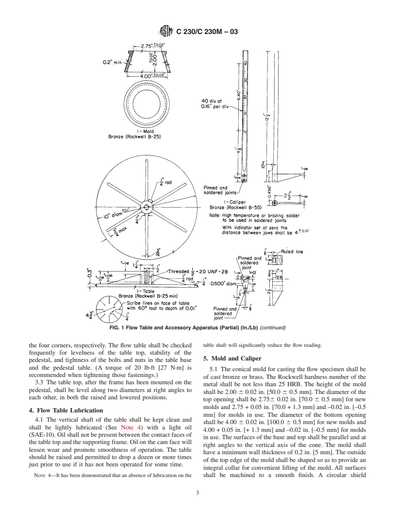 ASTM C230/C230M-03 - Standard Specification for Flow Table for Use in Tests of Hydraulic Cement