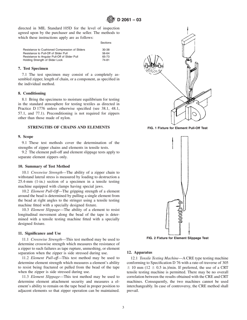 ASTM D2061-03 - Standard Test Methods for Strength Tests for Zippers