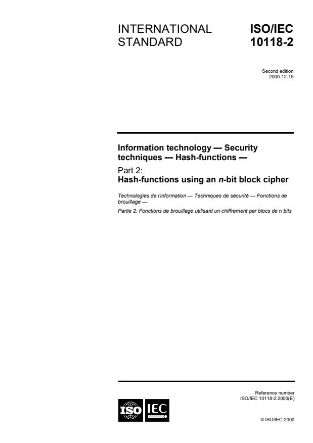 ISO/IEC 10118-2:2000 - Information technology -- Security techniques -- Hash-functions