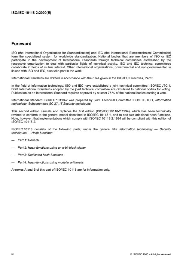 ISO/IEC 10118-2:2000 ISO/IEC 10118-2:2000 - Information technology -- Security techniques -- Hash-functions - Page 4 preview