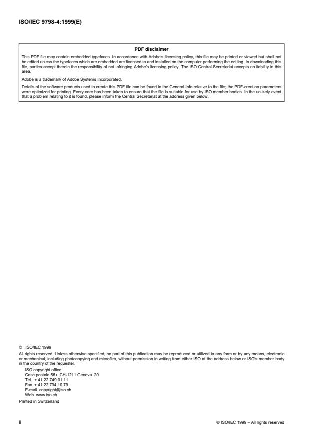 ISO/IEC 9798-4:1999 ISO/IEC 9798-4:1999 - Information technology — Security techniques — Entity authentication — Part 4: Mechanisms using a cryptographic check function
Released:12/16/1999 - Page 2 preview